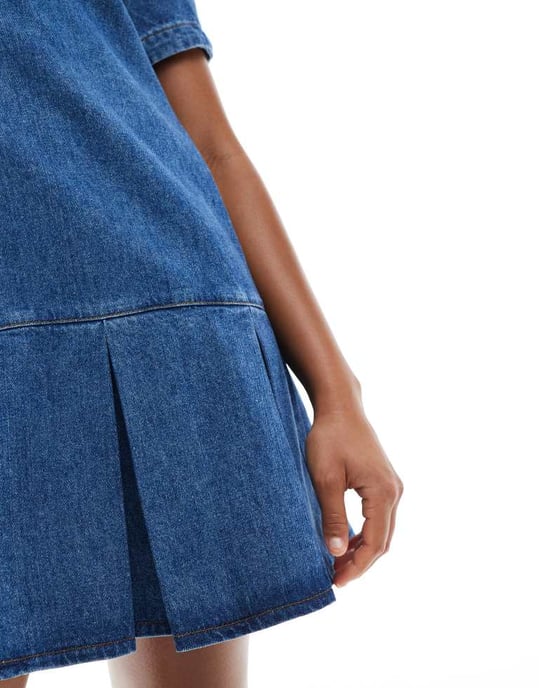 ASOS DESIGN denim shirt dress with dropped waist pleated panel - Image 2
