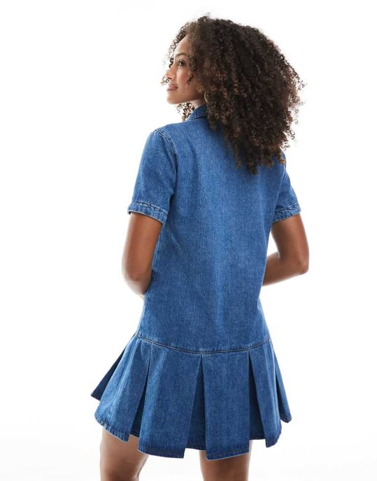 ASOS DESIGN denim shirt dress with dropped waist pleated panel - Image 3