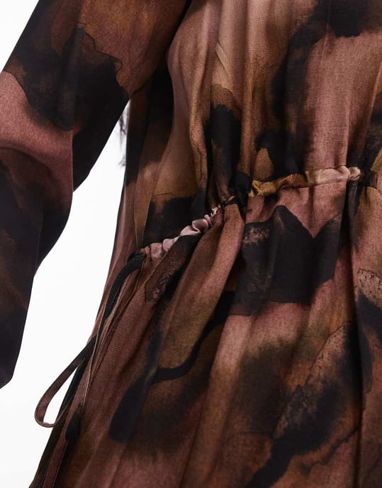 Topshop ruched side shirt dress in marble print - Image 3