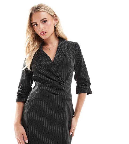 Miss Selfridge blazer dress with ruched detail in pinstripe - Image 1