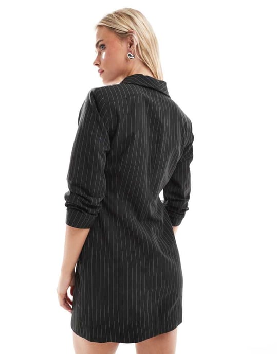 Miss Selfridge blazer dress with ruched detail in pinstripe - Image 3