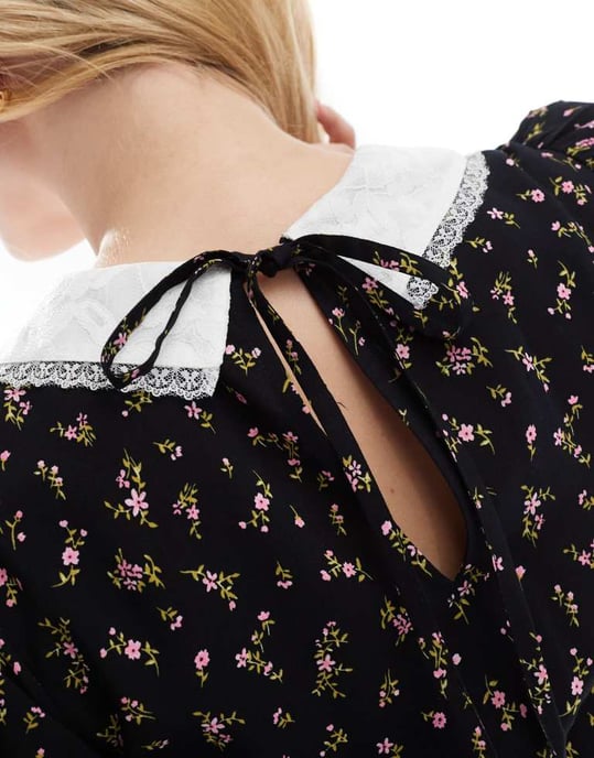 Miss Selfridge teklänning med krage i blommönster - Image 3