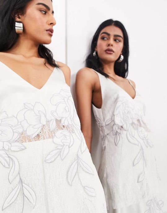 ASOS EDITION broderad spetspanel långlinje cami topp co-ord i silver - Image 4