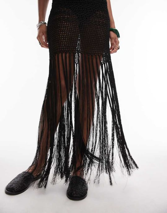 Topshop knitted halter tassel dress in black - Image 4