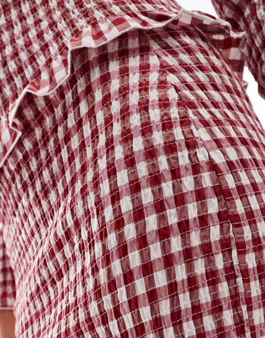 ASOS DESIGN rynkad minikjol i röd rutig mönster - Image 3