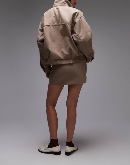 Topshop faux suede mini skirt in light beige - Image 2
