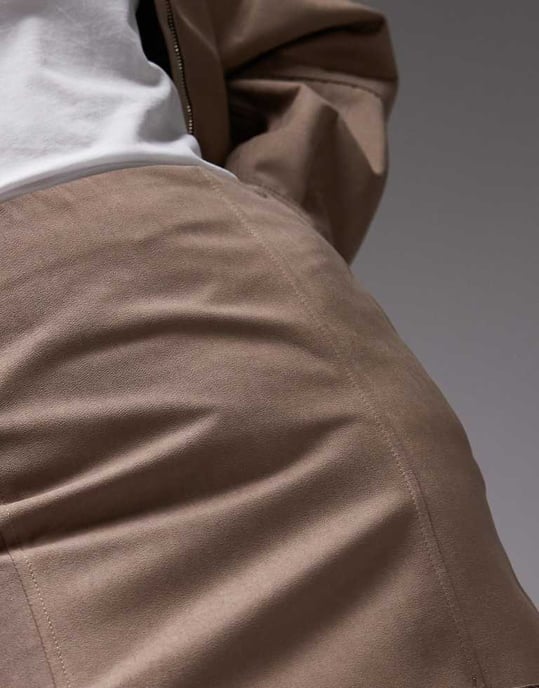 Topshop faux suede mini skirt in light beige - Image 3