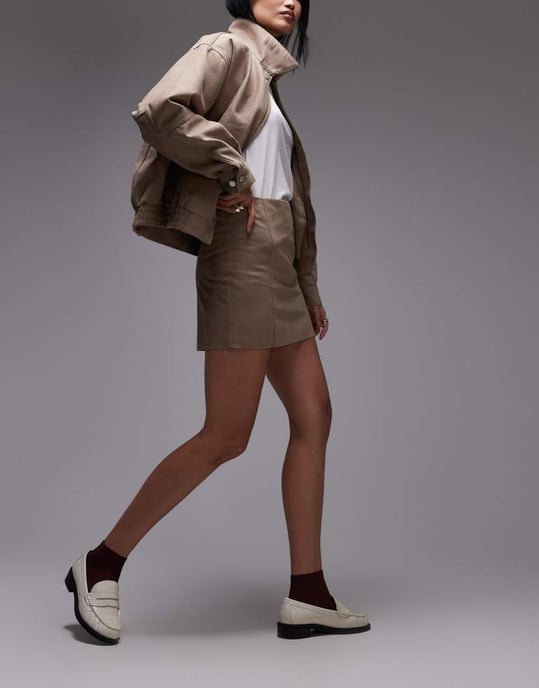 Topshop faux suede mini skirt in light beige - Image 4