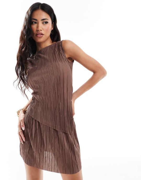 ASOS DESIGN mid rise mini plisserad kjol i ljusbrun - Image 1