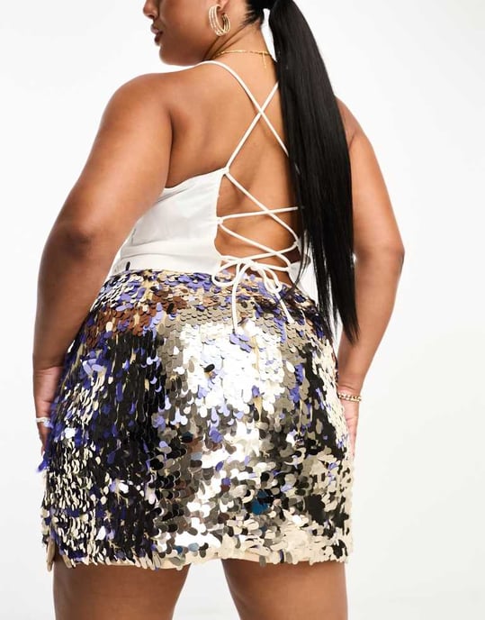 ASOS DESIGN Curve paljett mini kjol i guld - Image 3