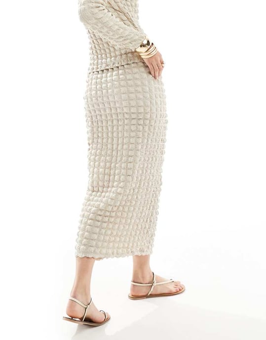 Vero Moda texturerad midijurkekoord i beige - Image 3