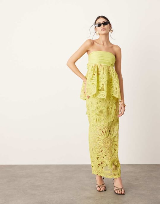 ASOS EDITION blommig cornelli kolumn midi kjol koord i lime - Image 1