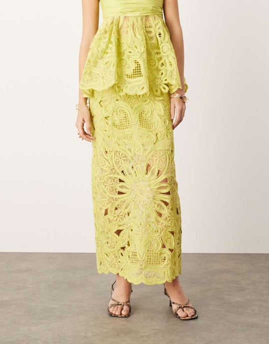 ASOS EDITION blommig cornelli kolumn midi kjol koord i lime - Image 2