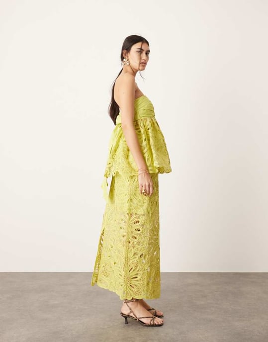 ASOS EDITION blommig cornelli kolumn midi kjol koord i lime - Image 3