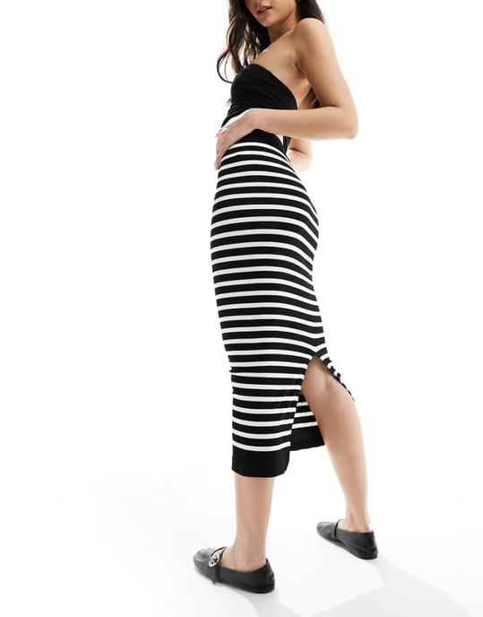 ASOS DESIGN sömlös formande tub midi kjol i svart och vit rand - Image 1