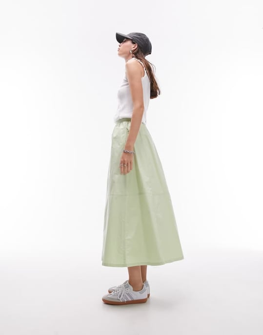 Topshop poplin midi fullkjol i lime - Image 2