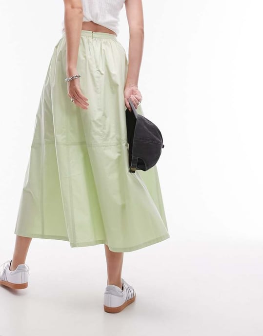 Topshop poplin midi fullkjol i lime - Image 3