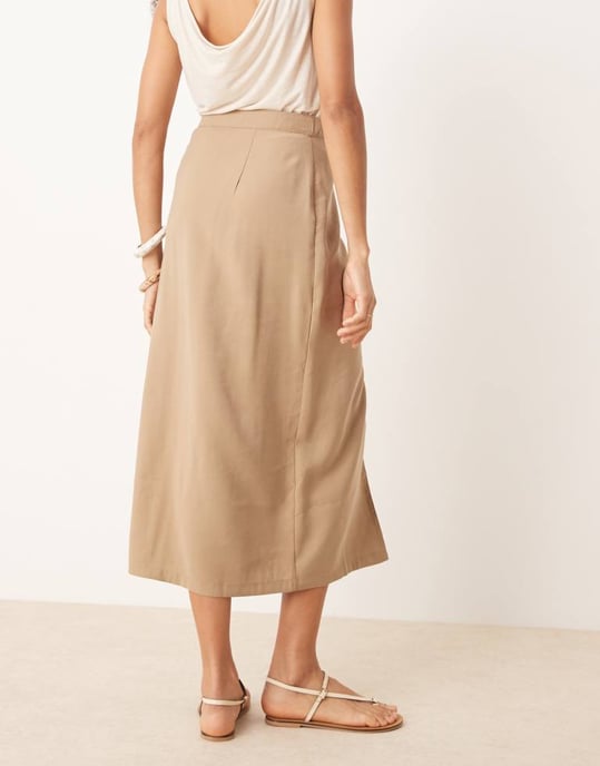 JDY tie waist midi skirt in beige - Image 4