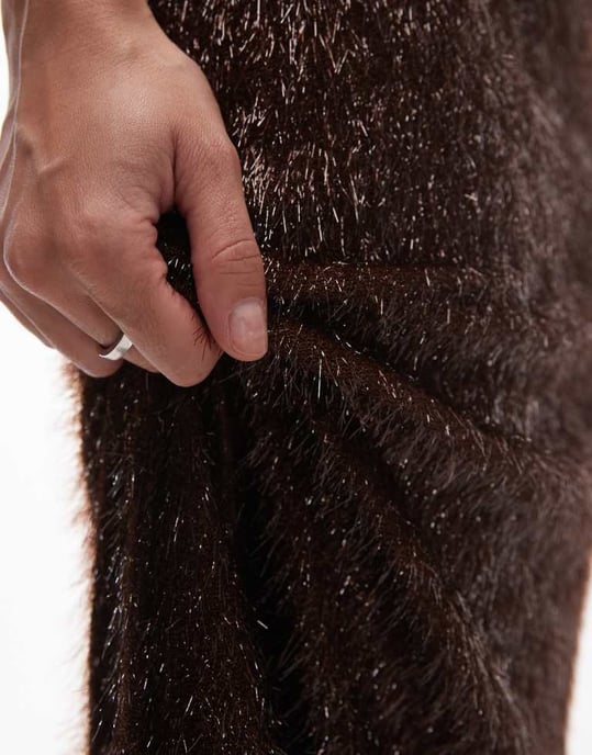Topshop tinsel midi skirt in brown - Image 3