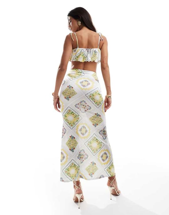 ASOS DESIGN koord satin twill midi kjol i dukmönster - Image 4