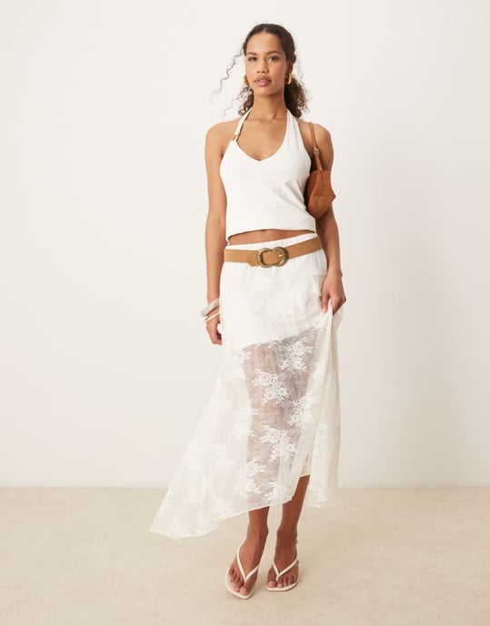 Abercrombie & Fitch lace detail flowy maxi skirt in white - Image 1
