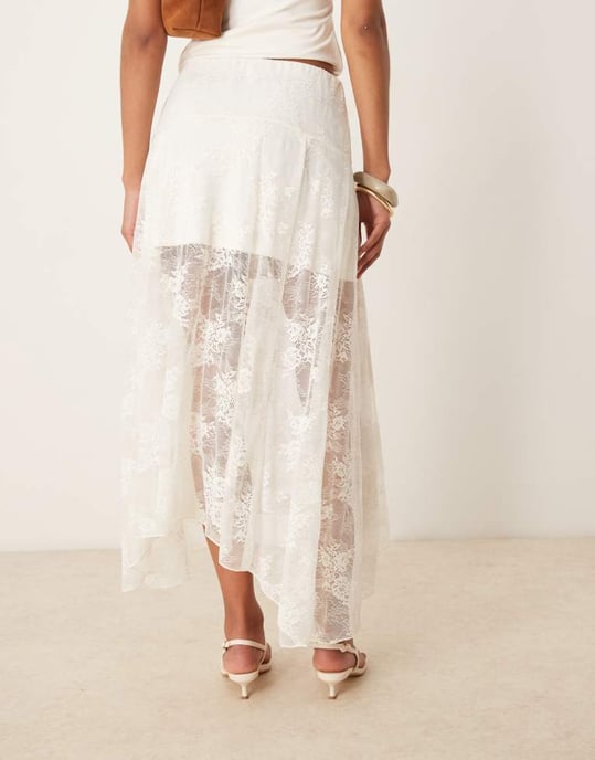 Abercrombie & Fitch lace detail flowy maxi skirt in white - Image 3