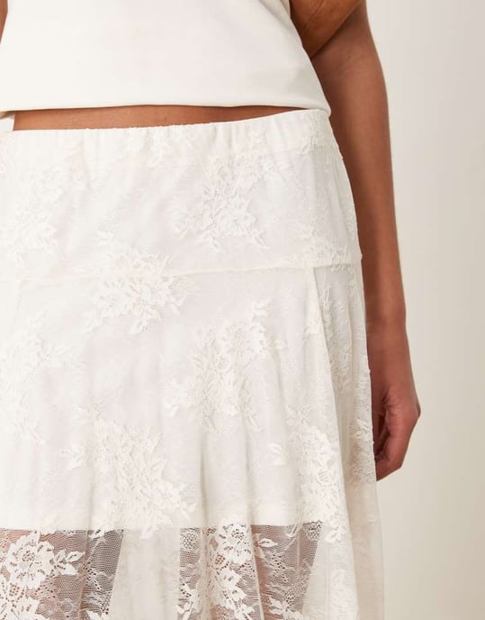 Abercrombie & Fitch lace detail flowy maxi skirt in white - Image 4