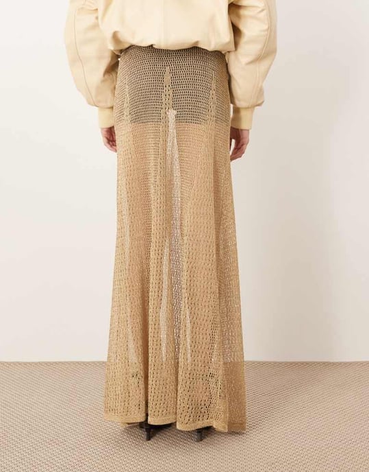 ARRANGE metallic knitted sheer sweeping maxi skirt in gold - Image 2