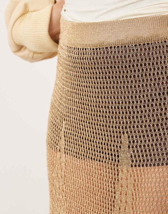 ARRANGE metallic knitted sheer sweeping maxi skirt in gold - Image 4