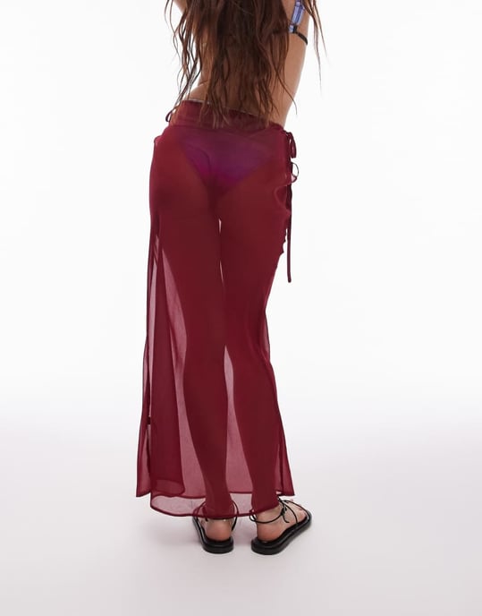 Topshop strand sheer sned maxi kjol i körsbärsröd - Image 2