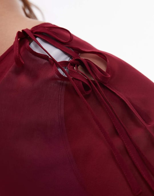 Topshop strand sheer sned maxi kjol i körsbärsröd - Image 3