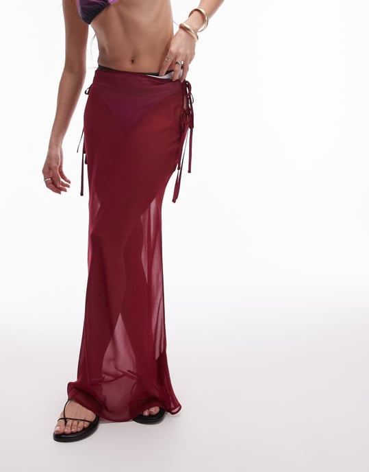 Topshop strand sheer sned maxi kjol i körsbärsröd - Image 4