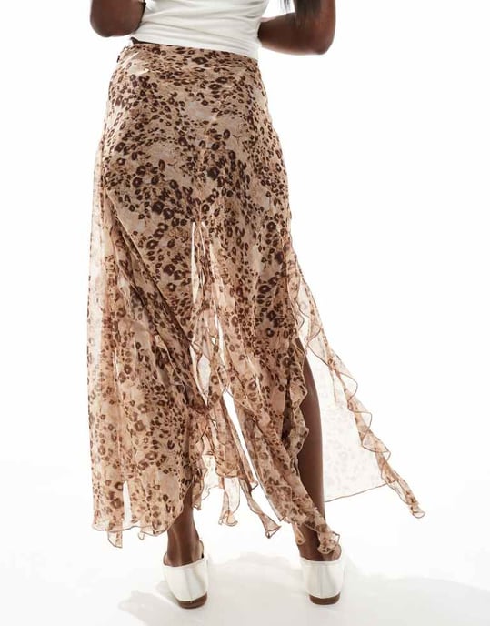 Miss Selfridge chiffong volang split maxi kjol i djurmönster - Image 2