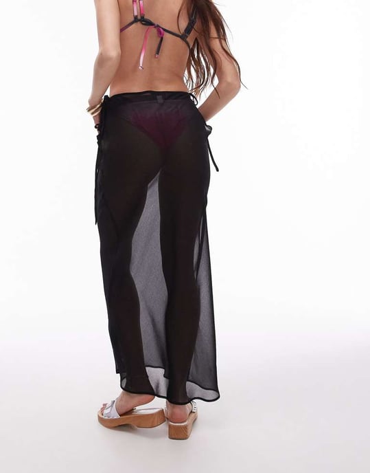 Topshop strandgenomskinlig sned maxi kjol i svart - Image 2