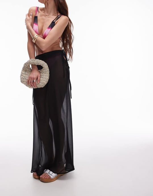 Topshop strandgenomskinlig sned maxi kjol i svart - Image 3