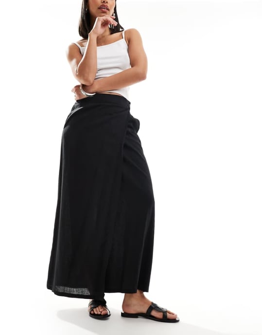 Vero Moda Aware linne inslag maxi kjol i svart - Image 1