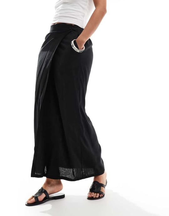 Vero Moda Aware linne inslag maxi kjol i svart - Image 4