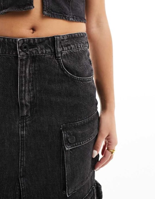 Miss Sixty cargo denim maxi skirt in black - Image 3