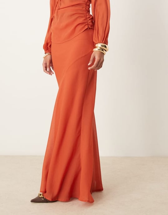 ASOS DESIGN chiffon maxi skirt co-ord in red - Image 2