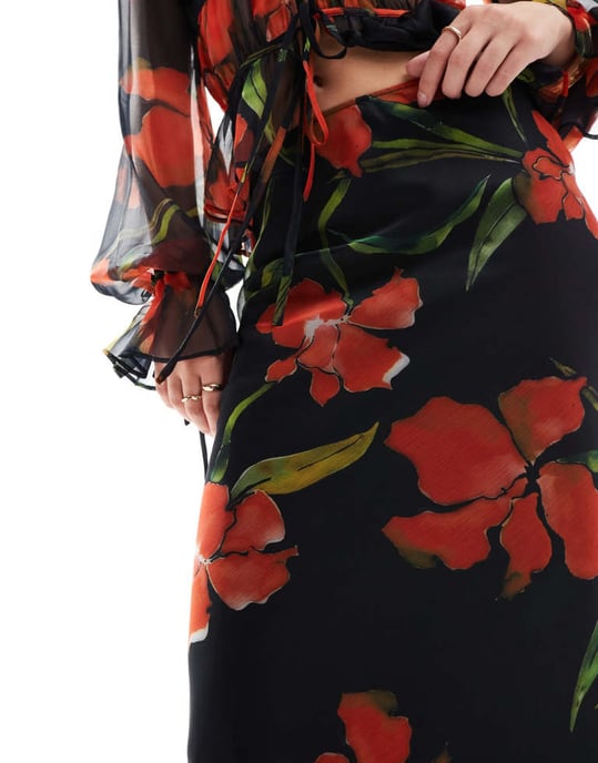 ASOS DESIGN chiffong sned maxi kjol co-ord i blommönster - Image 3