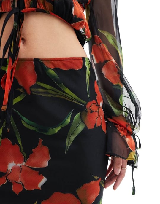 ASOS DESIGN chiffong sned maxi kjol co-ord i blommönster - Image 4