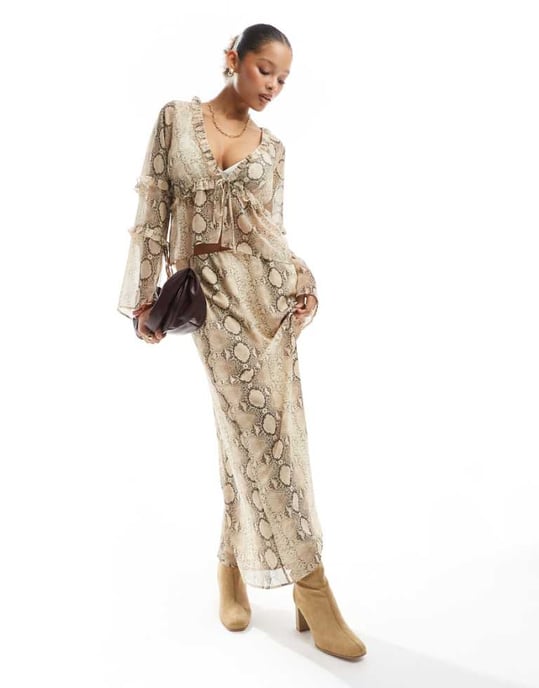 ASOS DESIGN chiffong maxikjol i ormtryck - Image 1