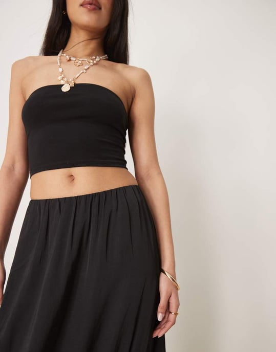 Gina Tricot tiered maxi skirt with lace insert in black - Image 4