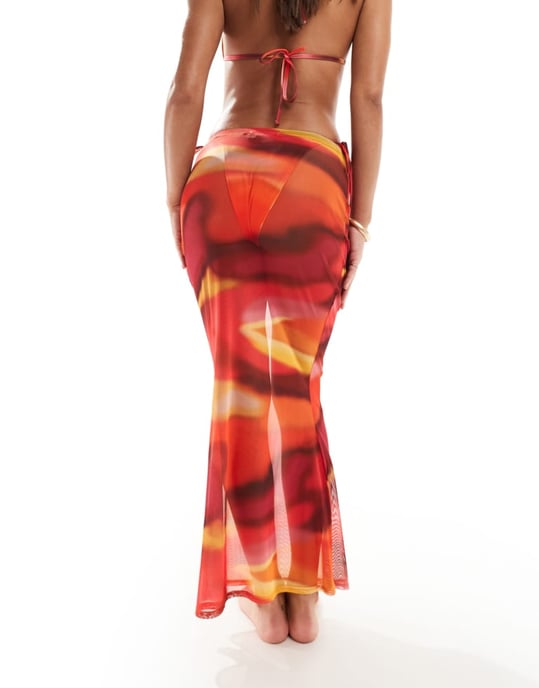 Missyempire mesh maxi strandkjol set i orange ombre - Image 3