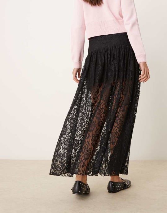 Miss Selfridge spetsbåge detaljerad lager-maxikjol i svart - Image 3