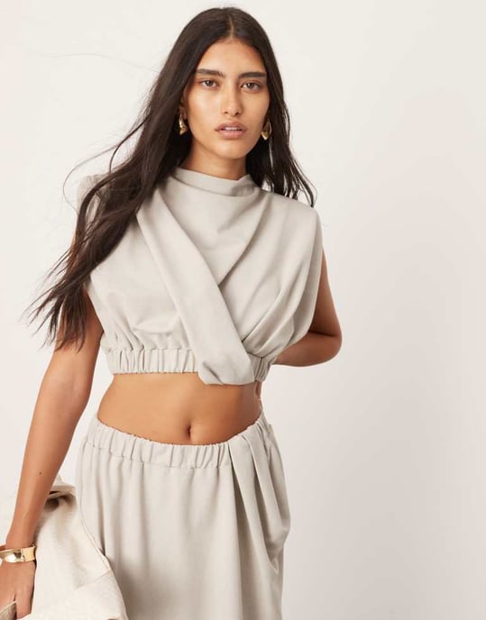 ASOS EDITION jersey snurrdetalj maxi kjol set i ljusgrå - Image 3
