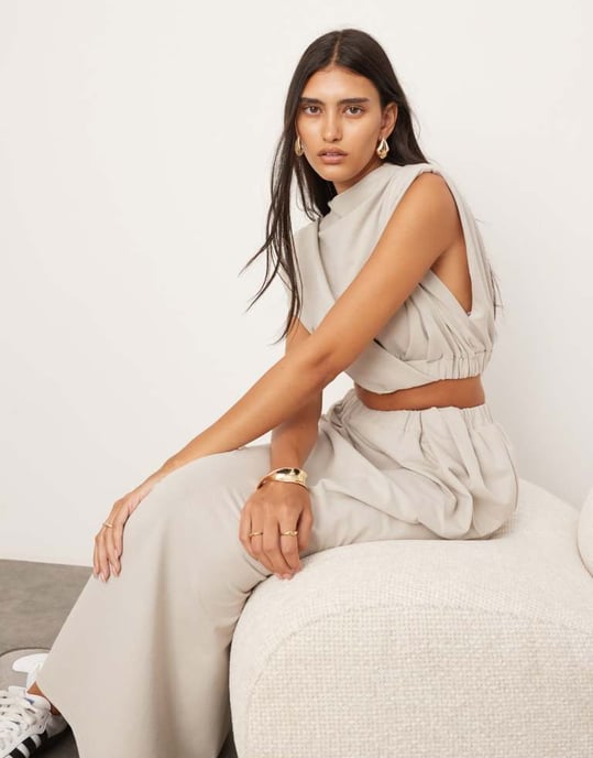 ASOS EDITION jersey snurrdetalj maxi kjol set i ljusgrå - Image 4