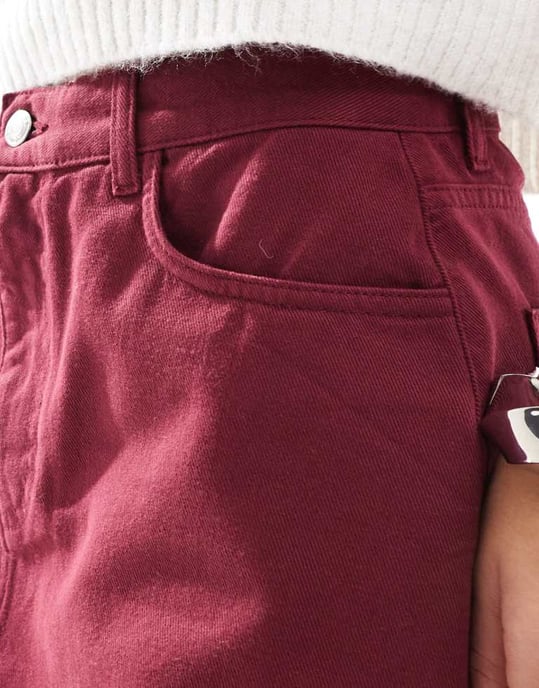 ASOS DESIGN denim mini skirt in burgundy - Image 4