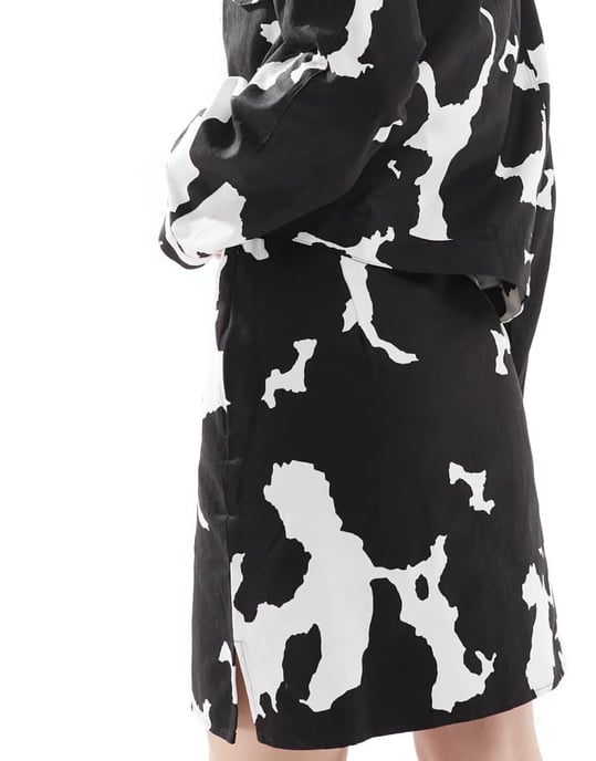 Object stretch denim mini skirt co-ord in black cow print - Image 3