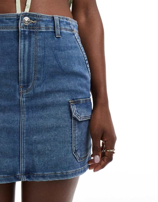 ONLY mini cargoskirt i medelblå tvätt - Image 3